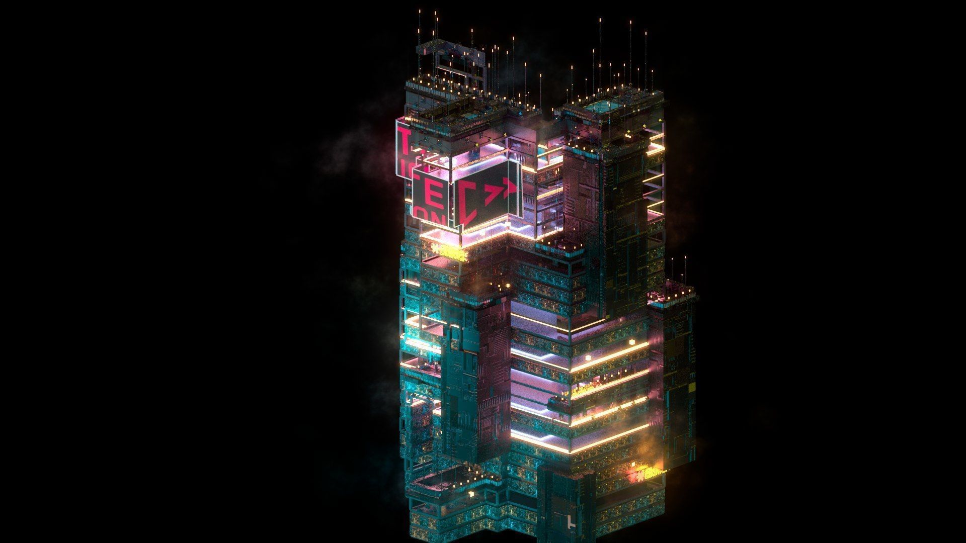 Sci-Fi Cyberpunk Futuristic City Skyscraper Building 54 3D model_1