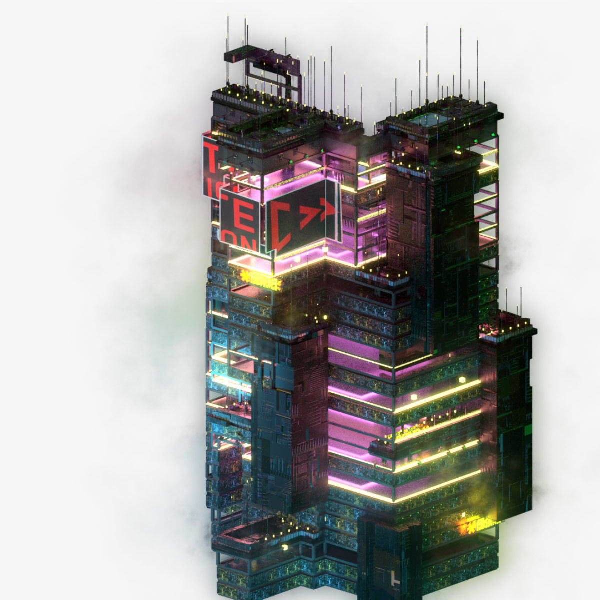 Sci-Fi Cyberpunk Futuristic City Skyscraper Building 54 3D model_5
