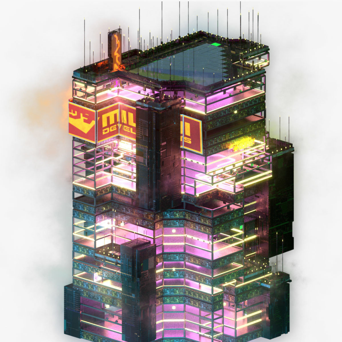 Sci-Fi Cyberpunk Futuristic City Skyscraper Building 53 3D model_5