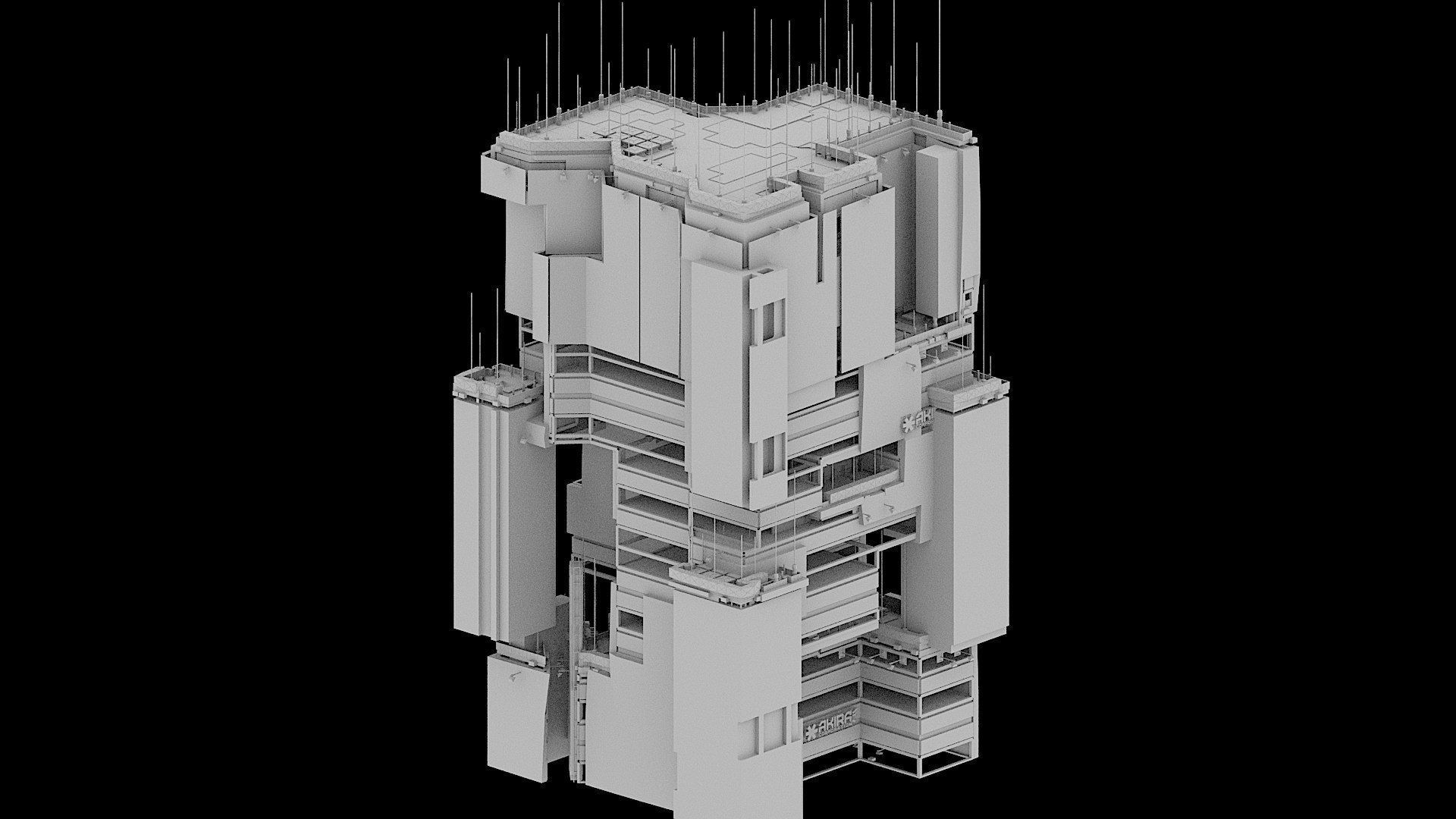Sci-Fi Cyberpunk Futuristic City Skyscraper Building 52 3D model_2
