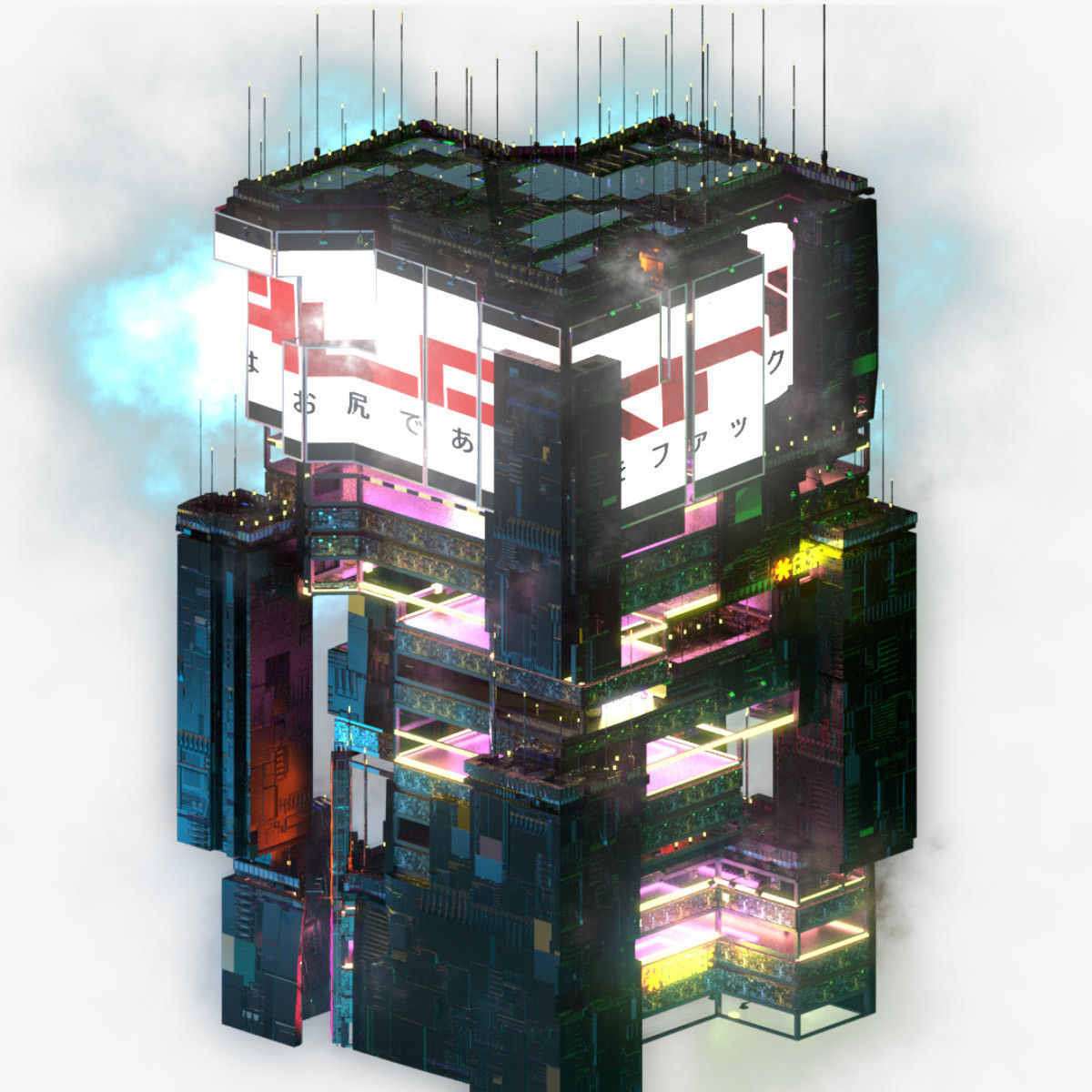 Sci-Fi Cyberpunk Futuristic City Skyscraper Building 52 3D model_5