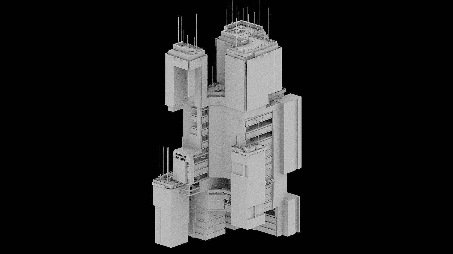 Sci-Fi Cyberpunk Futuristic City Skyscraper Building 51 3D model_2