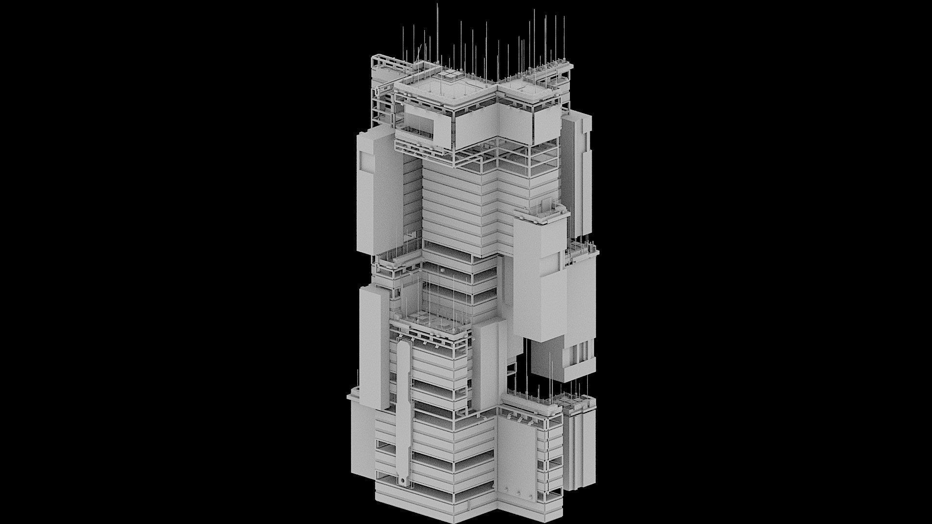 Sci-Fi Cyberpunk Futuristic City Skyscraper Building  48 3D model_2