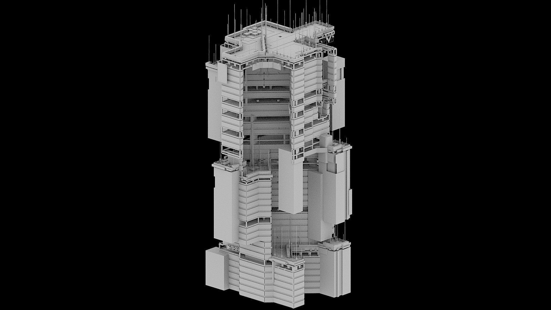 Sci-Fi Cyberpunk Futuristic City Skyscraper Building 47 3D model_2