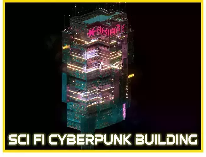 Sci-Fi Cyberpunk Futuristic City Skyscraper Building  45