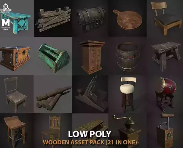 21 in one wooden asset pack 