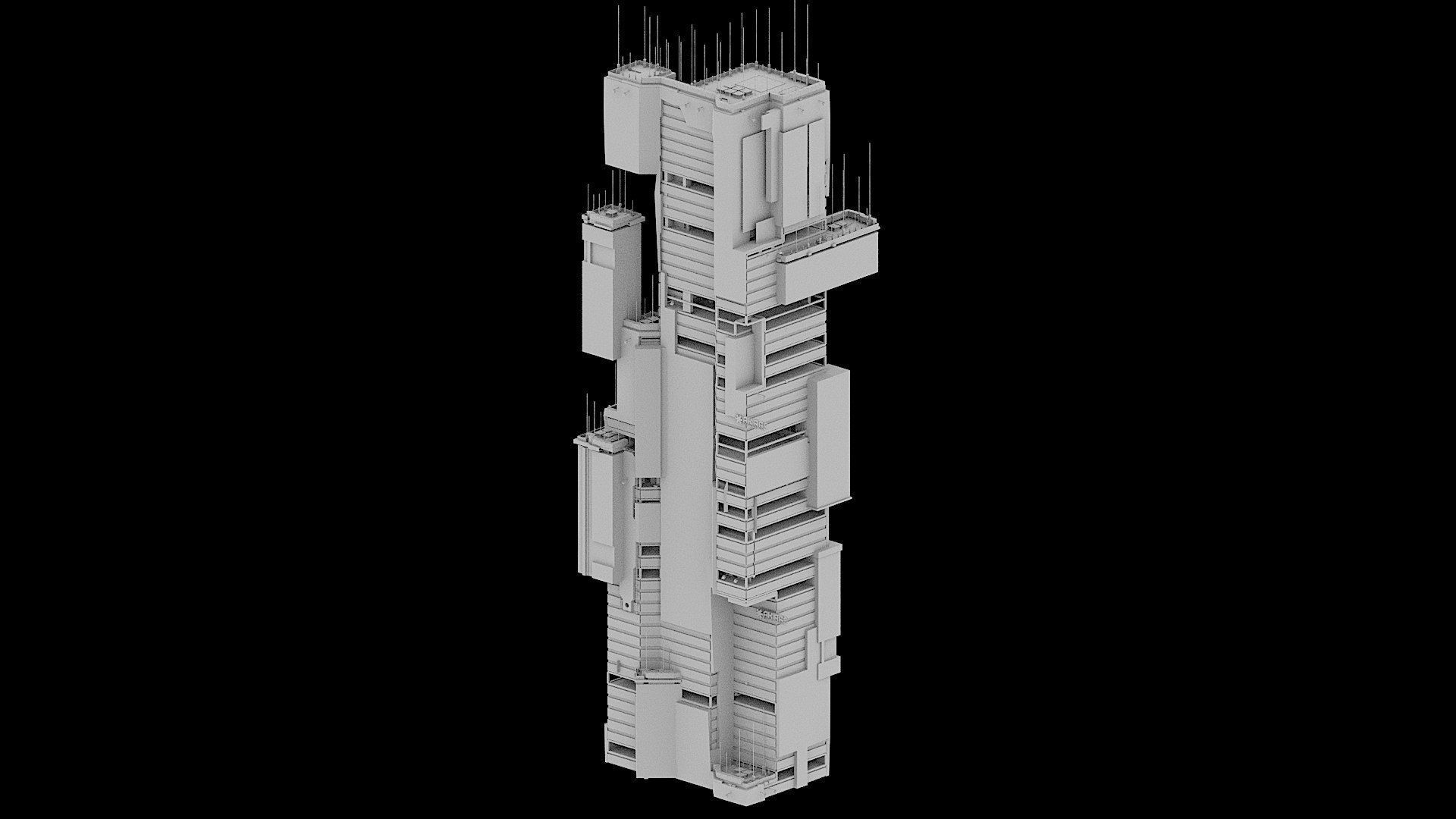 Sci-Fi Cyberpunk Futuristic City Skyscraper Building 23 3D model_2