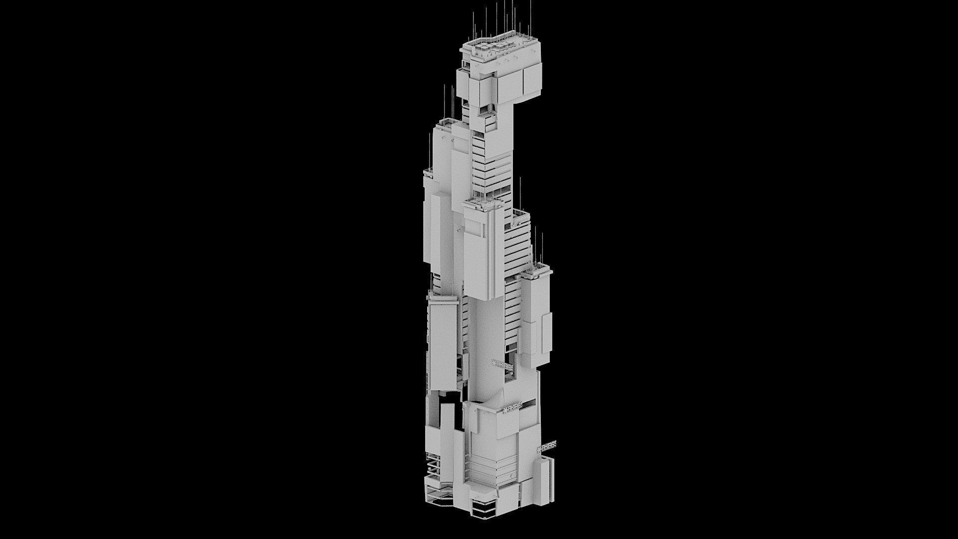 Sci-Fi Cyberpunk Futuristic City Skyscraper Building  20 3D model_2