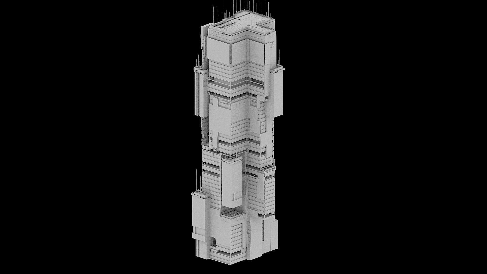 Sci-Fi Cyberpunk Futuristic City Skyscraper Building  14 3D model_2