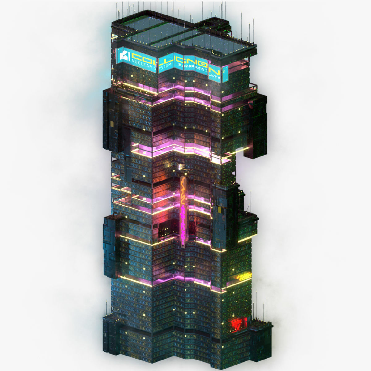 Sci-Fi Cyberpunk Futuristic City Skyscraper Building  09 3D model_5