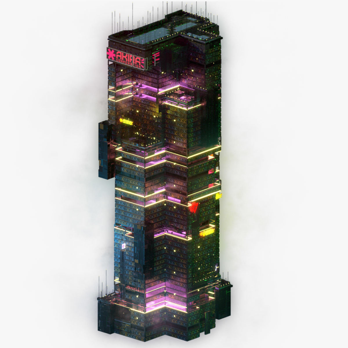 Sci-Fi Cyberpunk Futuristic City Skyscraper Building  08 3D model_5