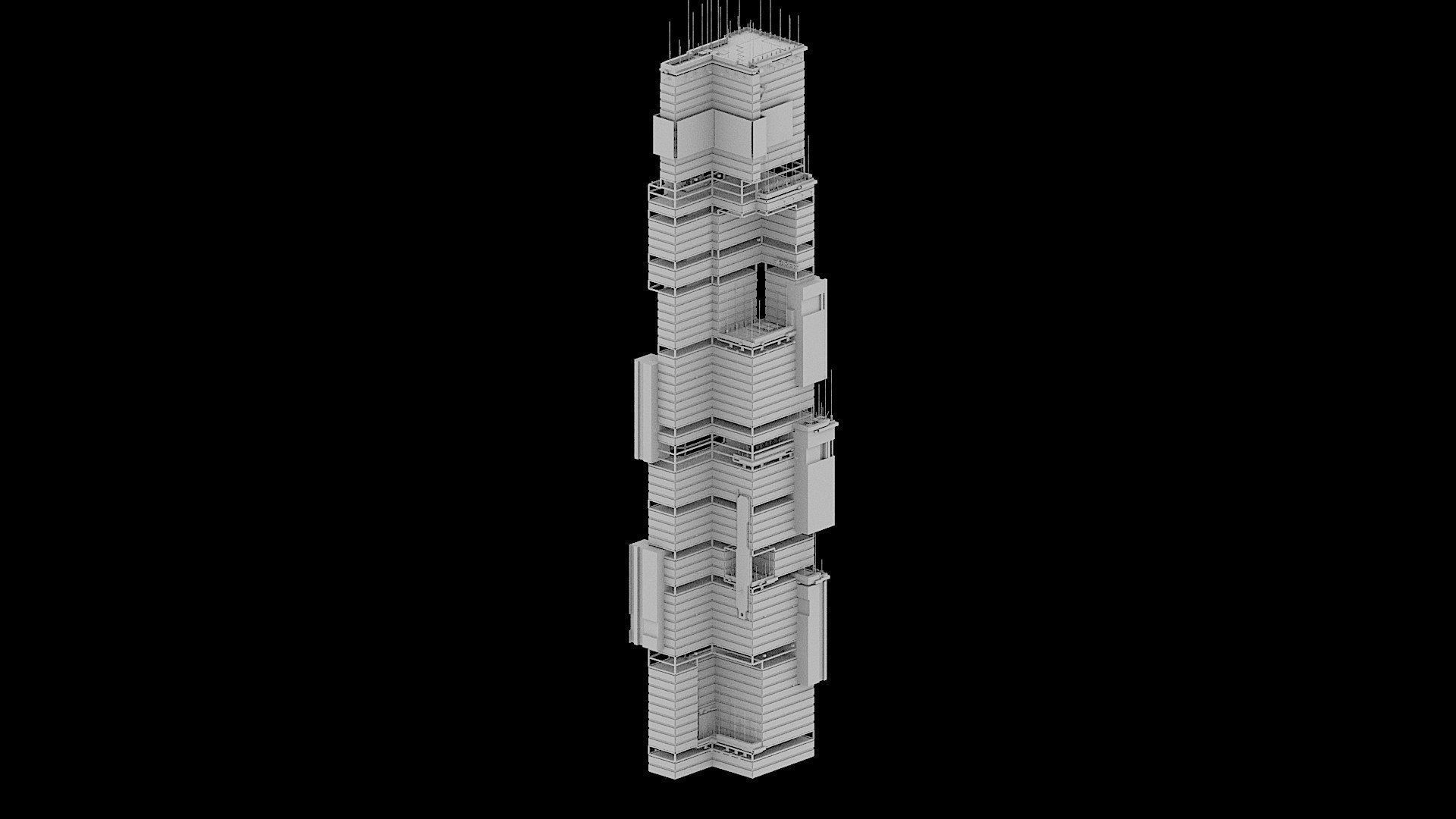 Sci-Fi Cyberpunk Futuristic City Skyscraper Building  05 3D model_2