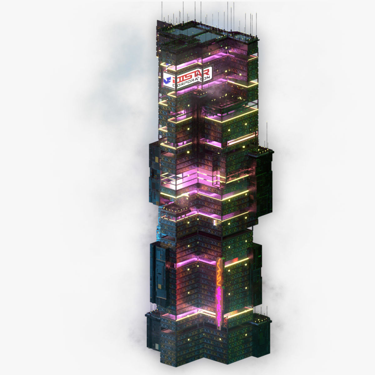 Sci-Fi Cyberpunk Futuristic City Skyscraper Building  04 3D model_5