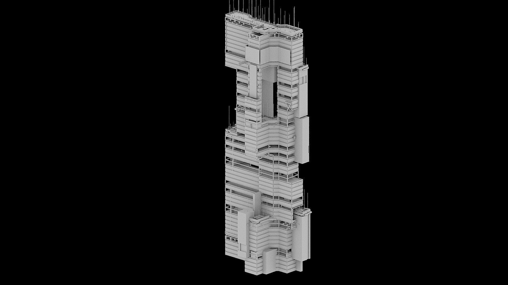 Sci-Fi Cyberpunk Futuristic City Skyscraper Building  03 3D model_2