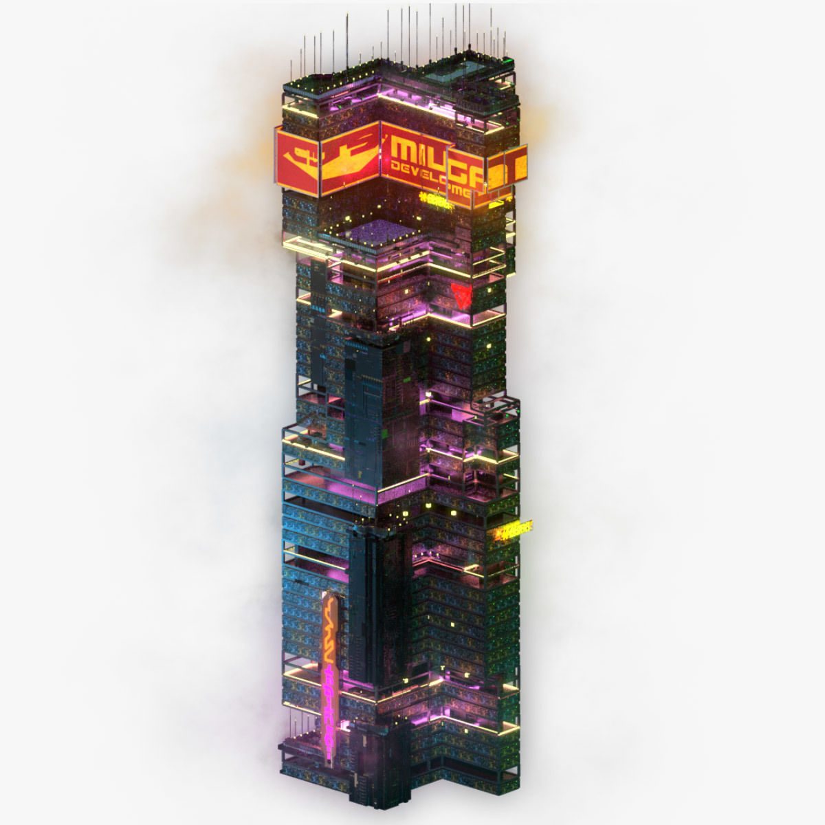 Sci-Fi Cyberpunk Futuristic City Skyscraper Building  02 3D model_5