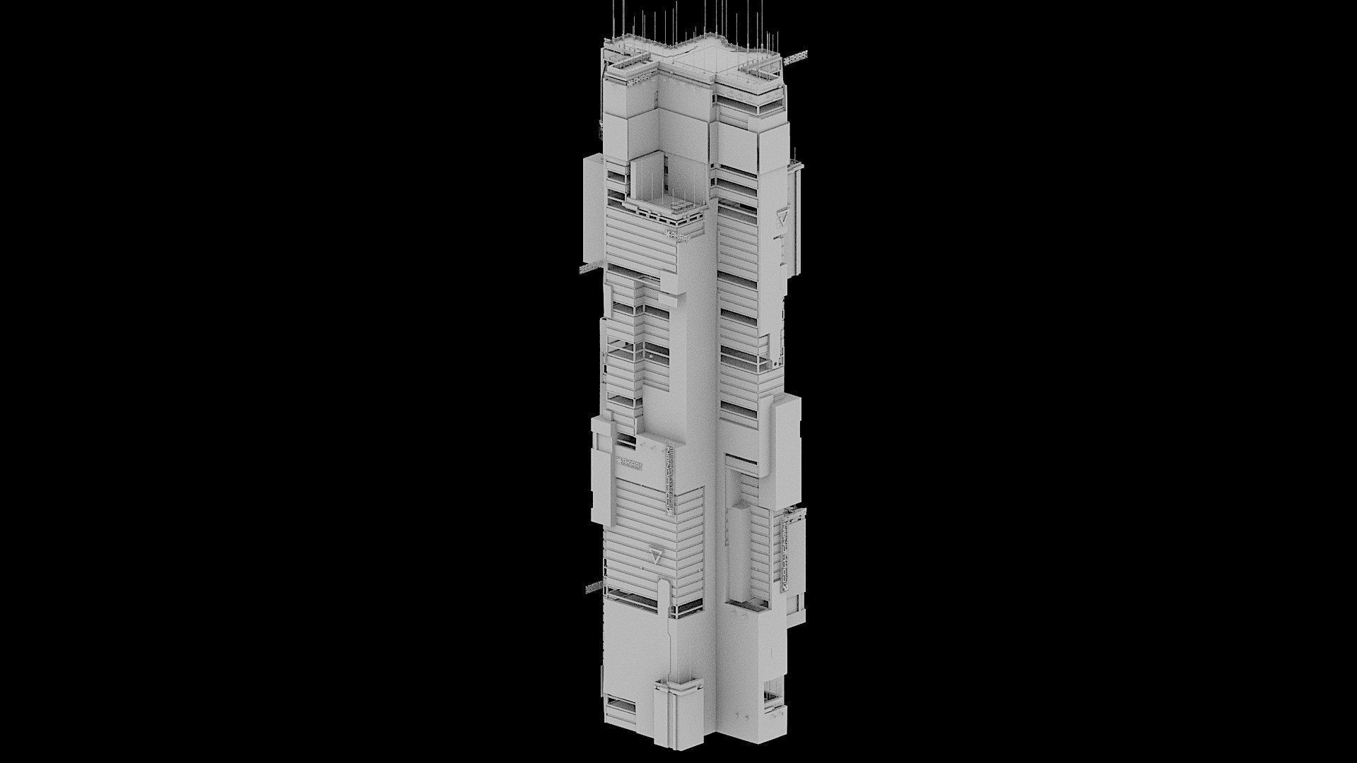 Sci-Fi Cyberpunk Futuristic City Skyscraper Building  01 3D model_2
