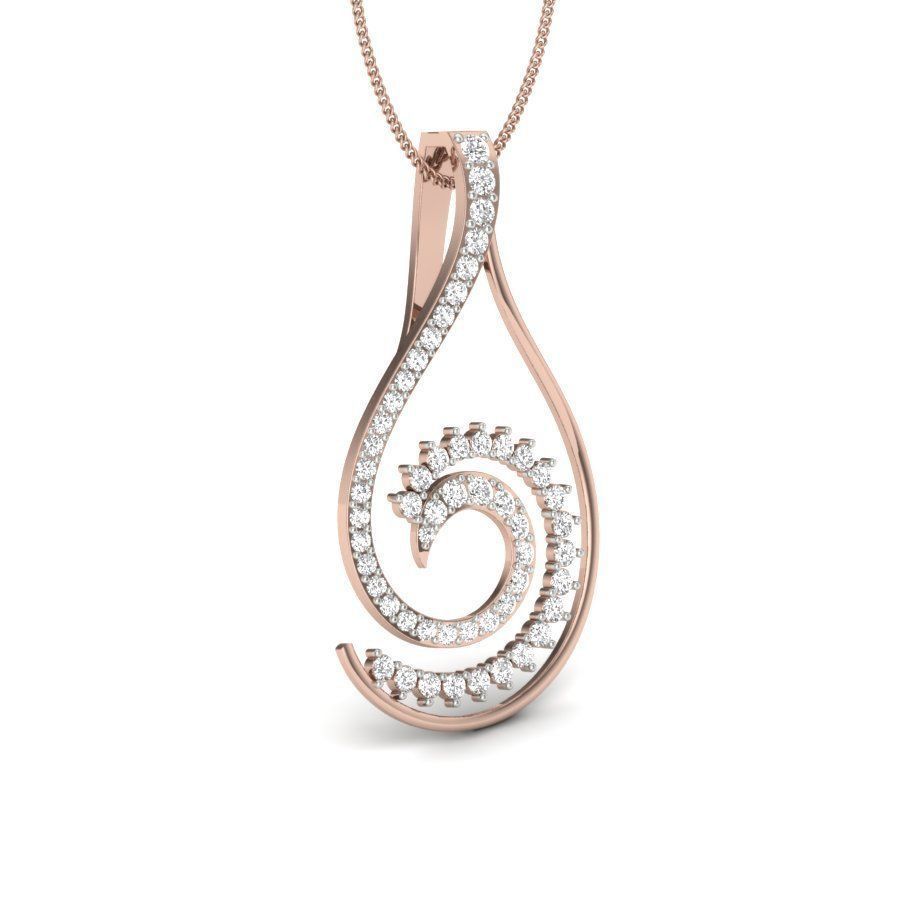 Pendant 3dm render detail gold curved with diamonds 3D print model_9