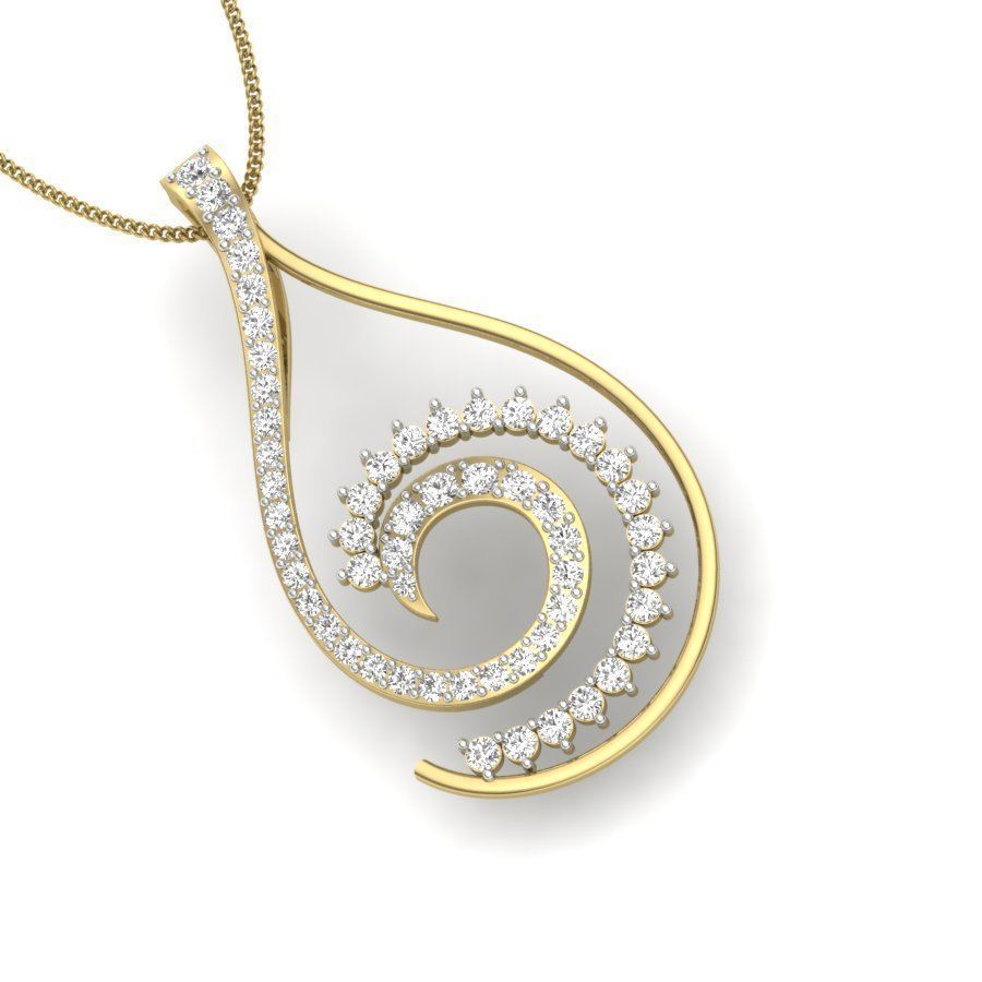 Pendant 3dm render detail gold curved with diamonds 3D print model_1