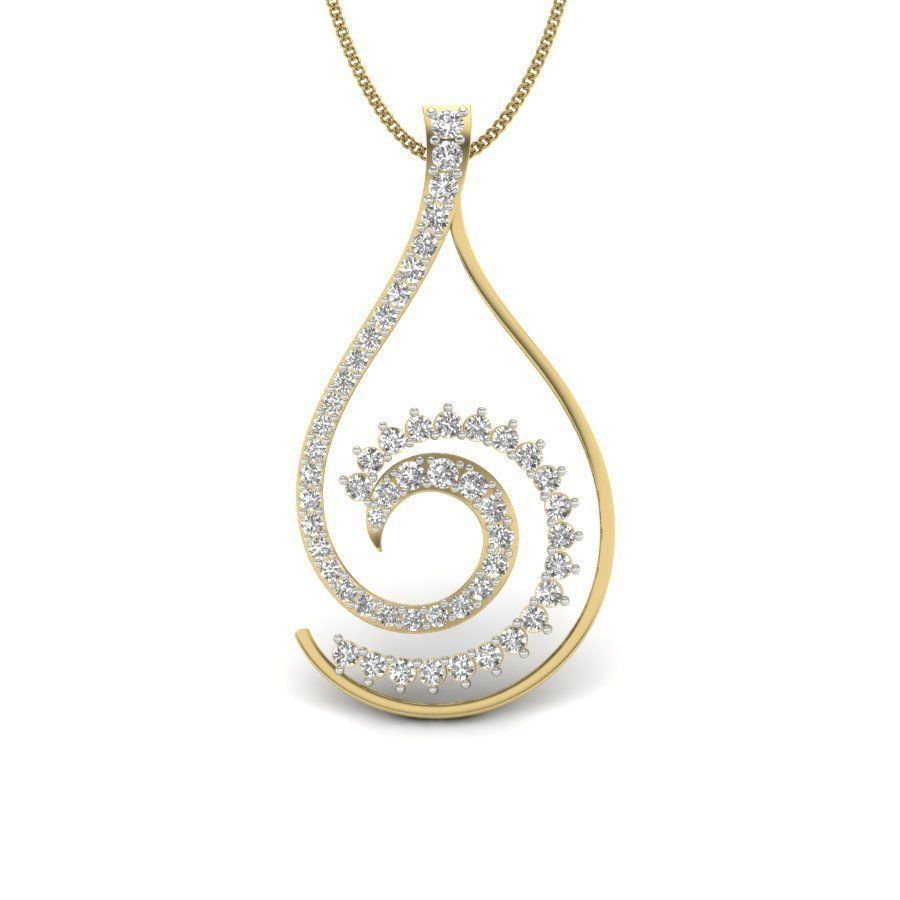 Pendant 3dm render detail gold curved with diamonds 3D print model_5