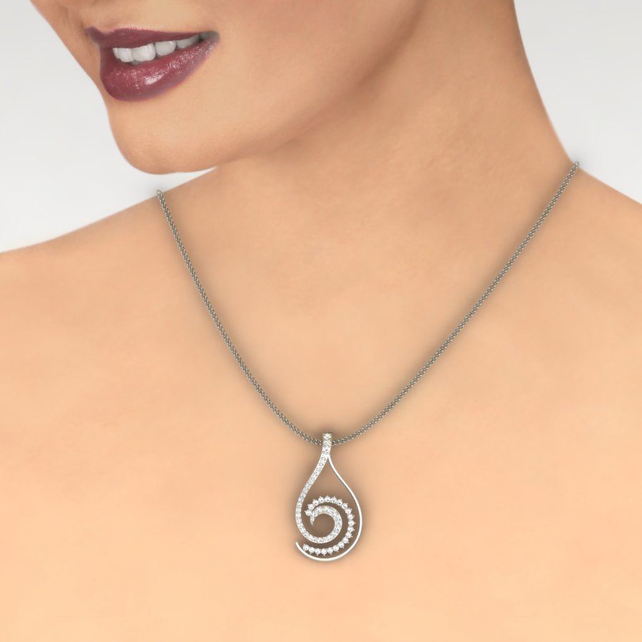 Pendant 3dm render detail gold curved with diamonds 3D print model_12