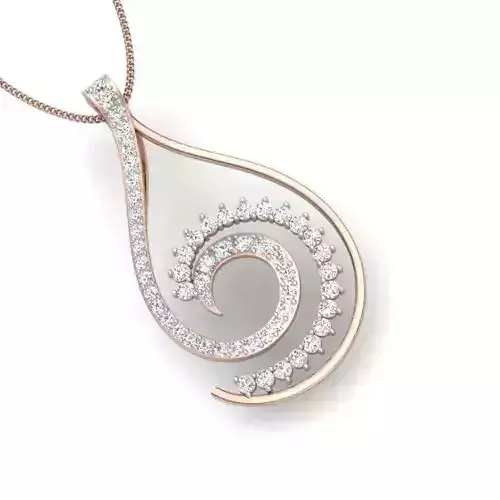 Pendant 3dm render detail gold curved with diamonds