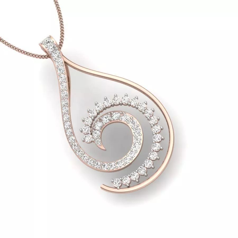 Pendant 3dm render detail gold curved with diamonds 3D print model_0