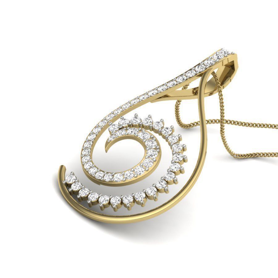 Pendant 3dm render detail gold curved with diamonds 3D print model_4