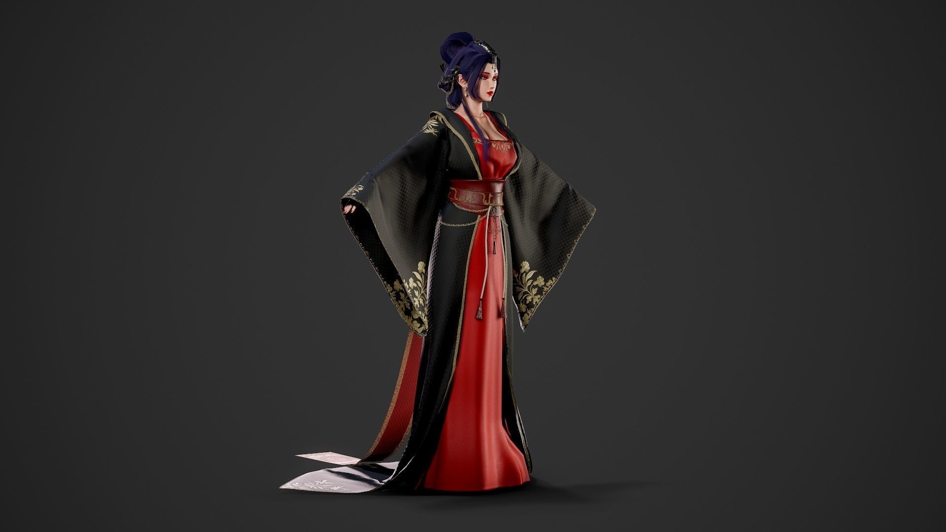 Chinese Noble Lady - Game Ready Low-poly 3D model_5