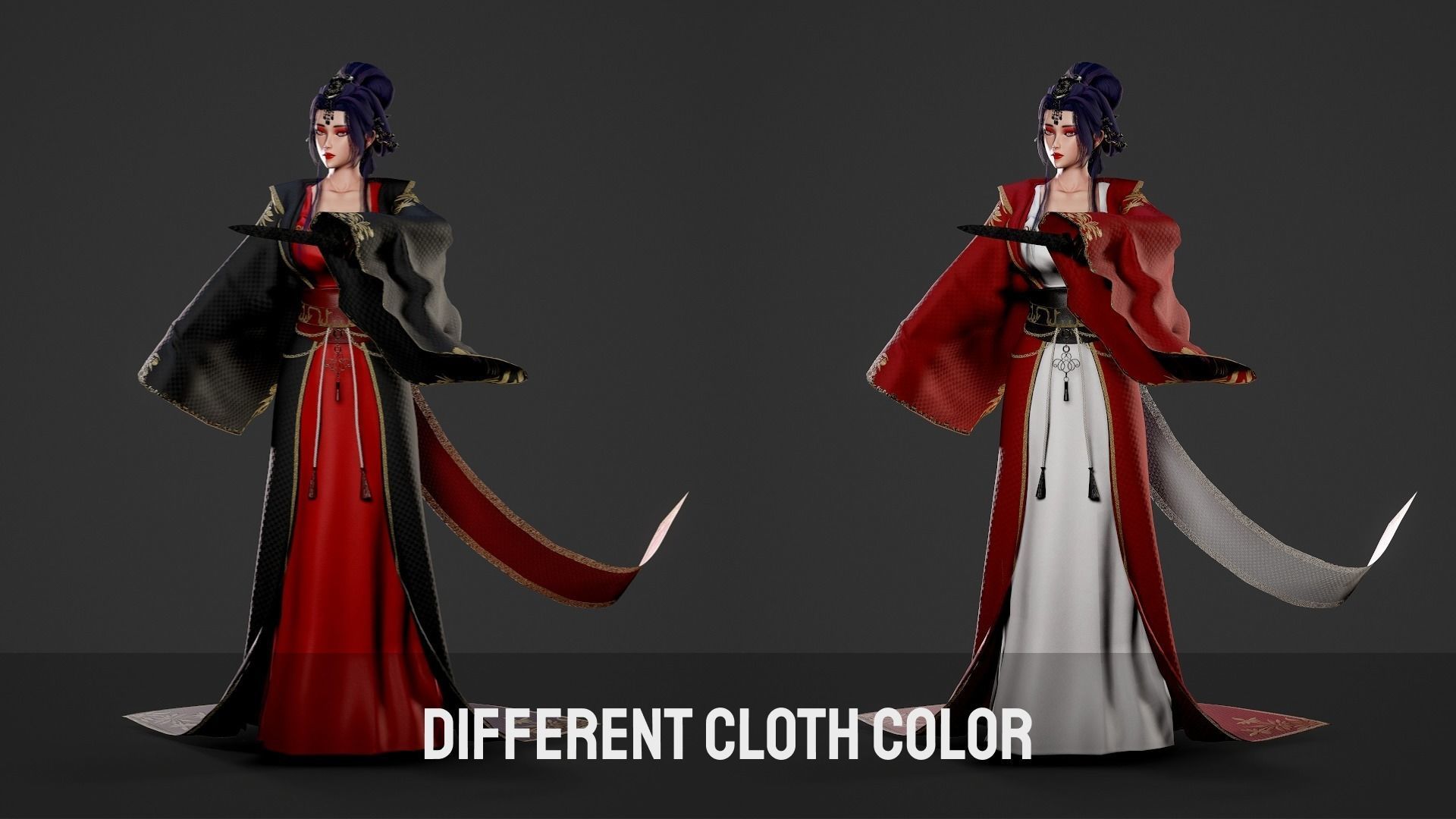 Chinese Noble Lady - Game Ready Low-poly 3D model_11
