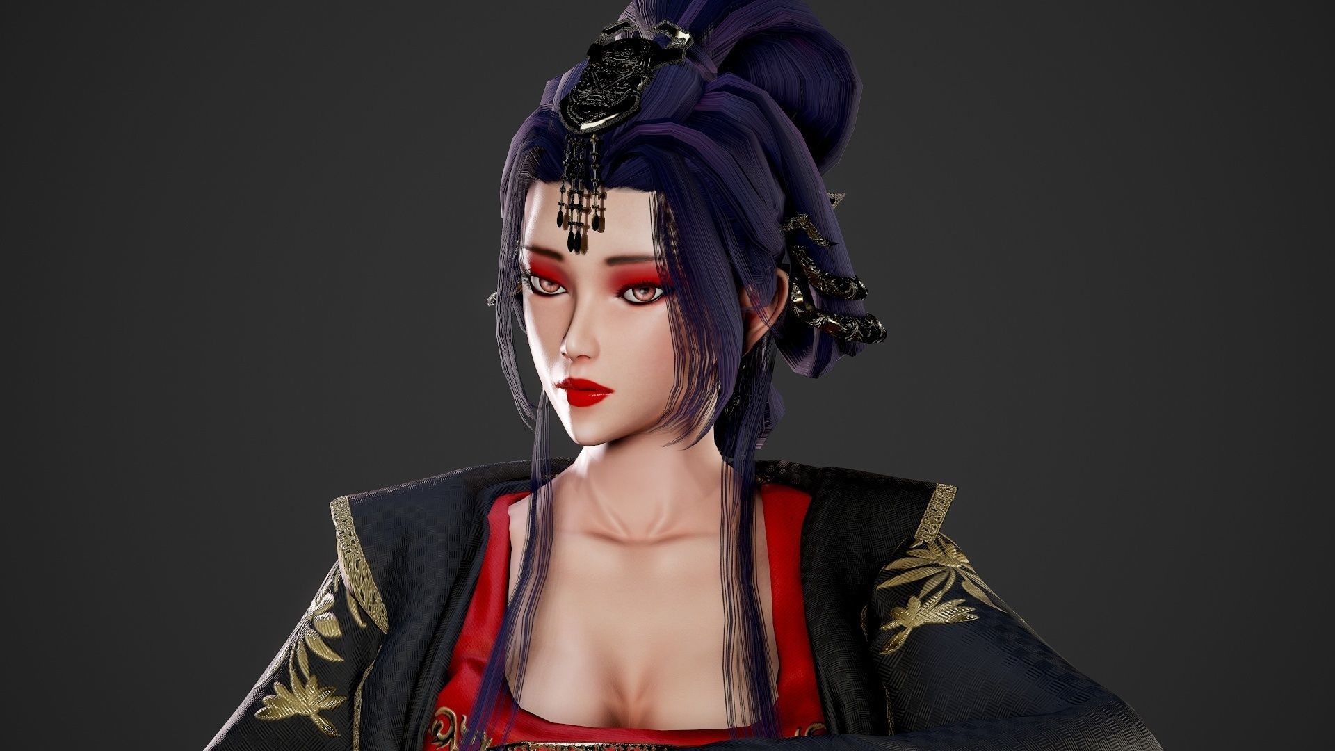 Chinese Noble Lady - Game Ready Low-poly 3D model_12
