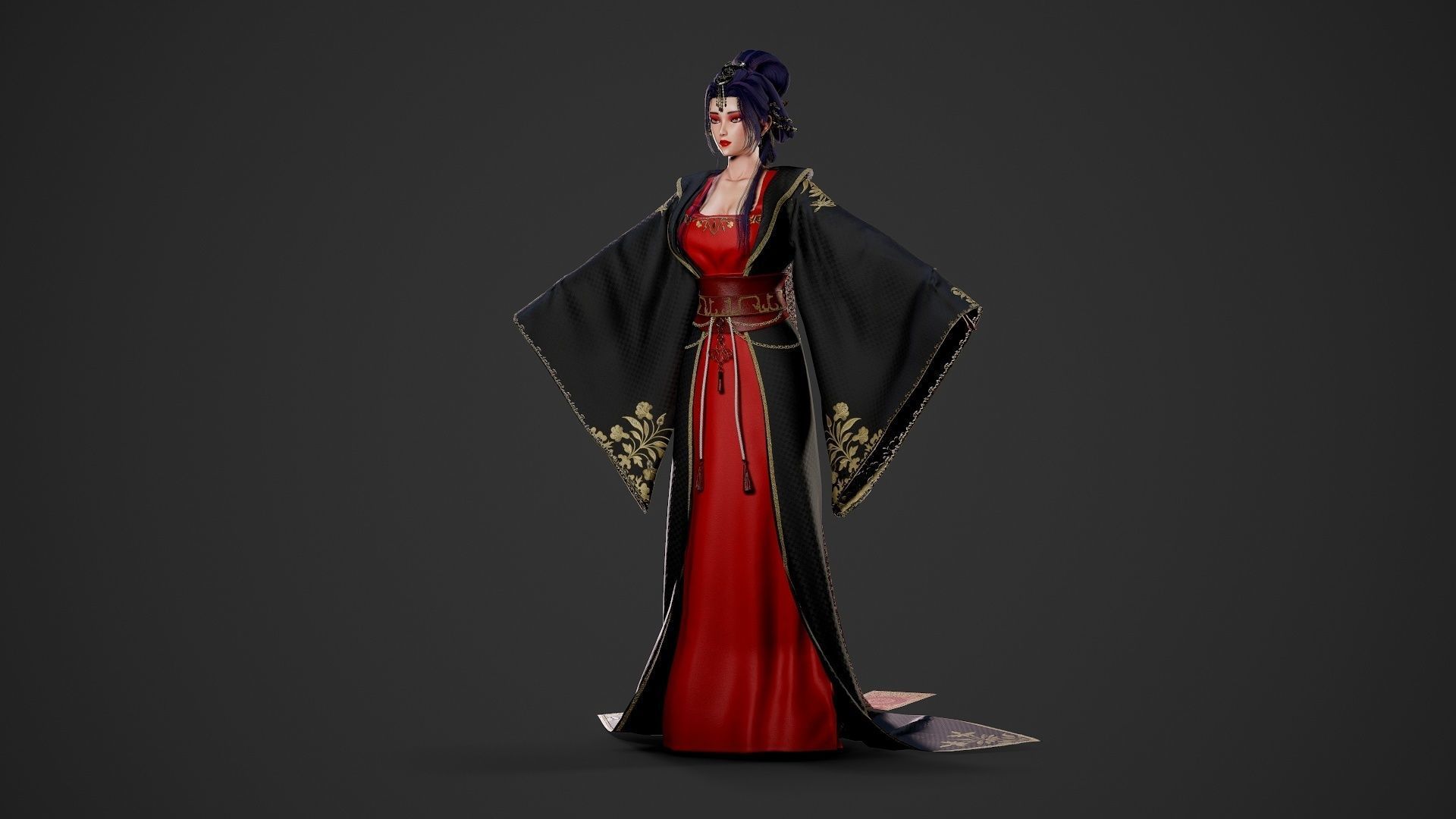 Chinese Noble Lady - Game Ready Low-poly 3D model_7