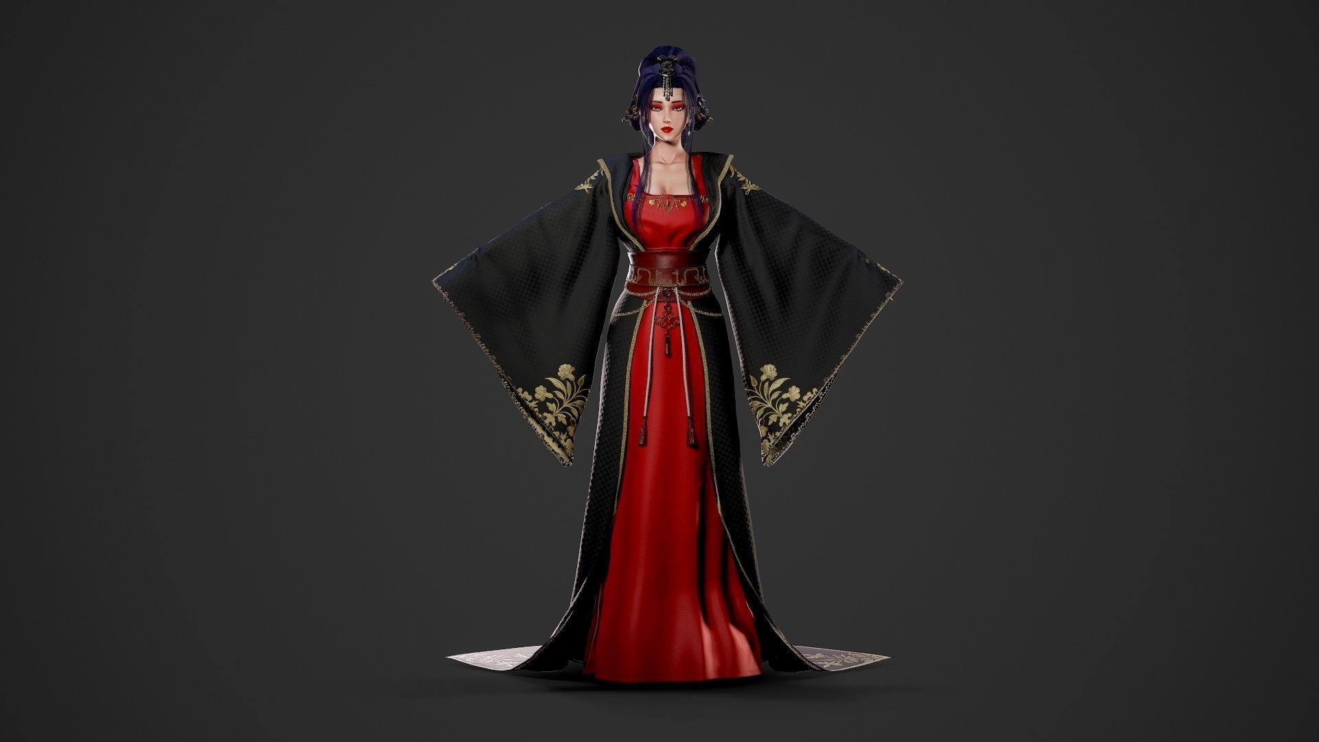 Chinese Noble Lady - Game Ready Low-poly 3D model_4