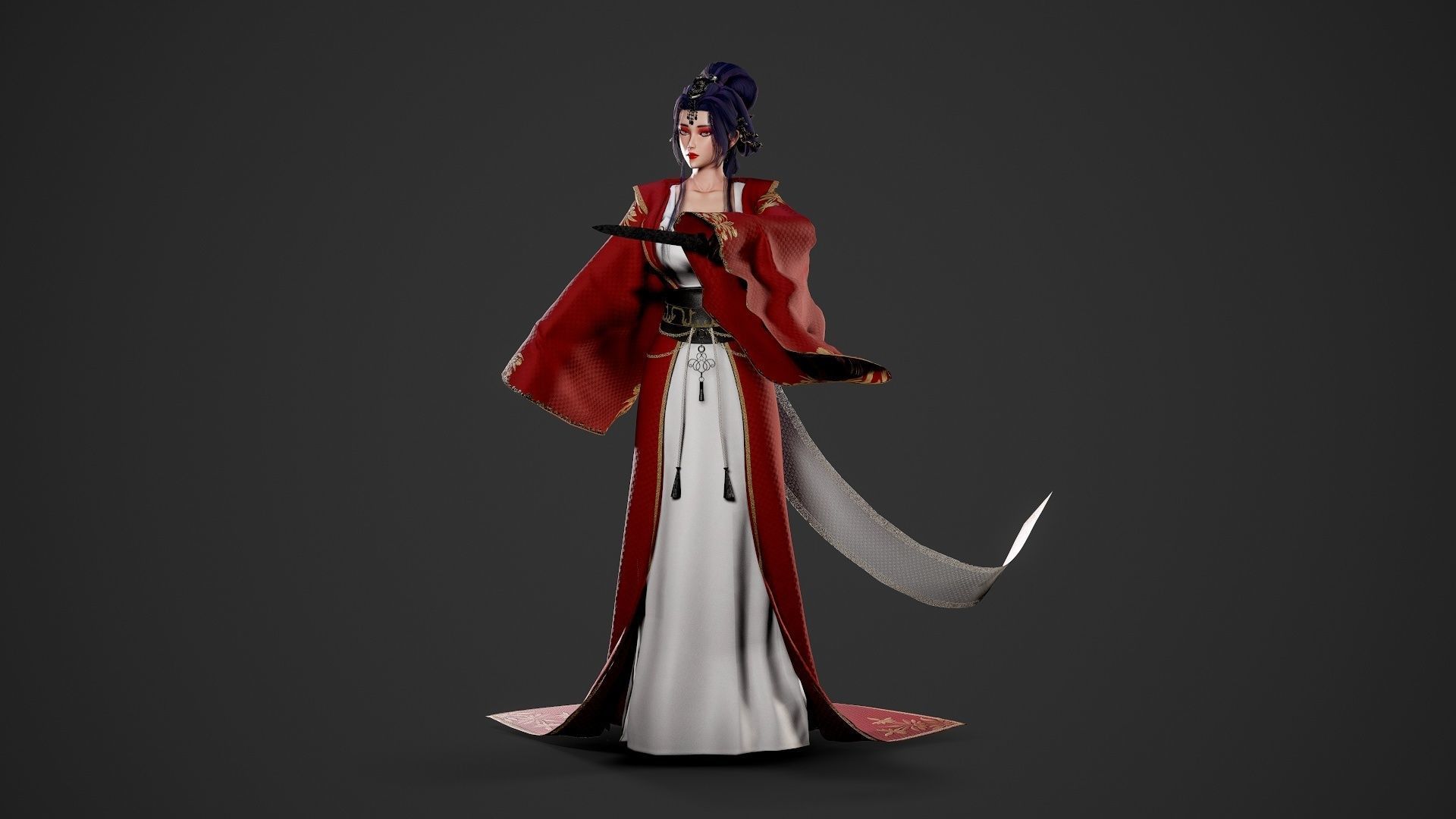 Chinese Noble Lady - Game Ready Low-poly 3D model_3