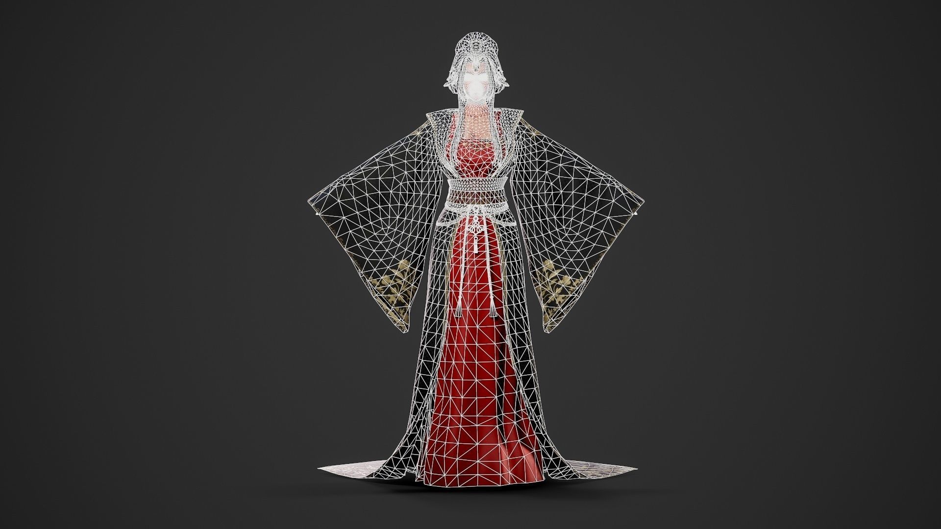 Chinese Noble Lady - Game Ready Low-poly 3D model_8