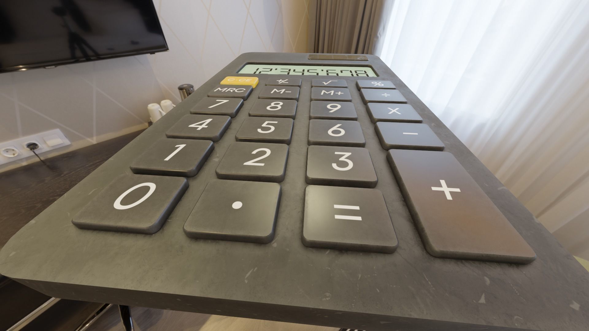 office and school black solar Calculator  Low-poly 3D model_8