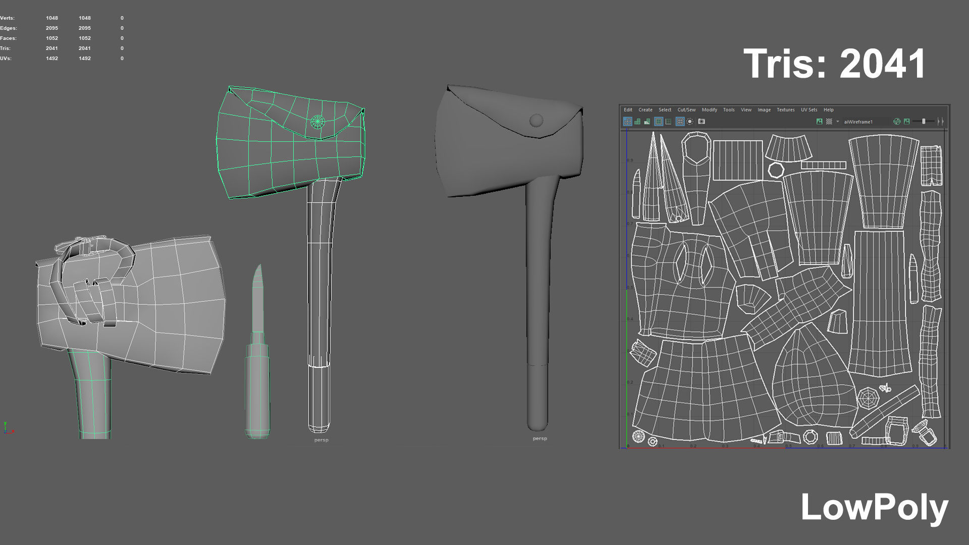 LOWPOLY WOODEN AXE Low-poly 3D model_3