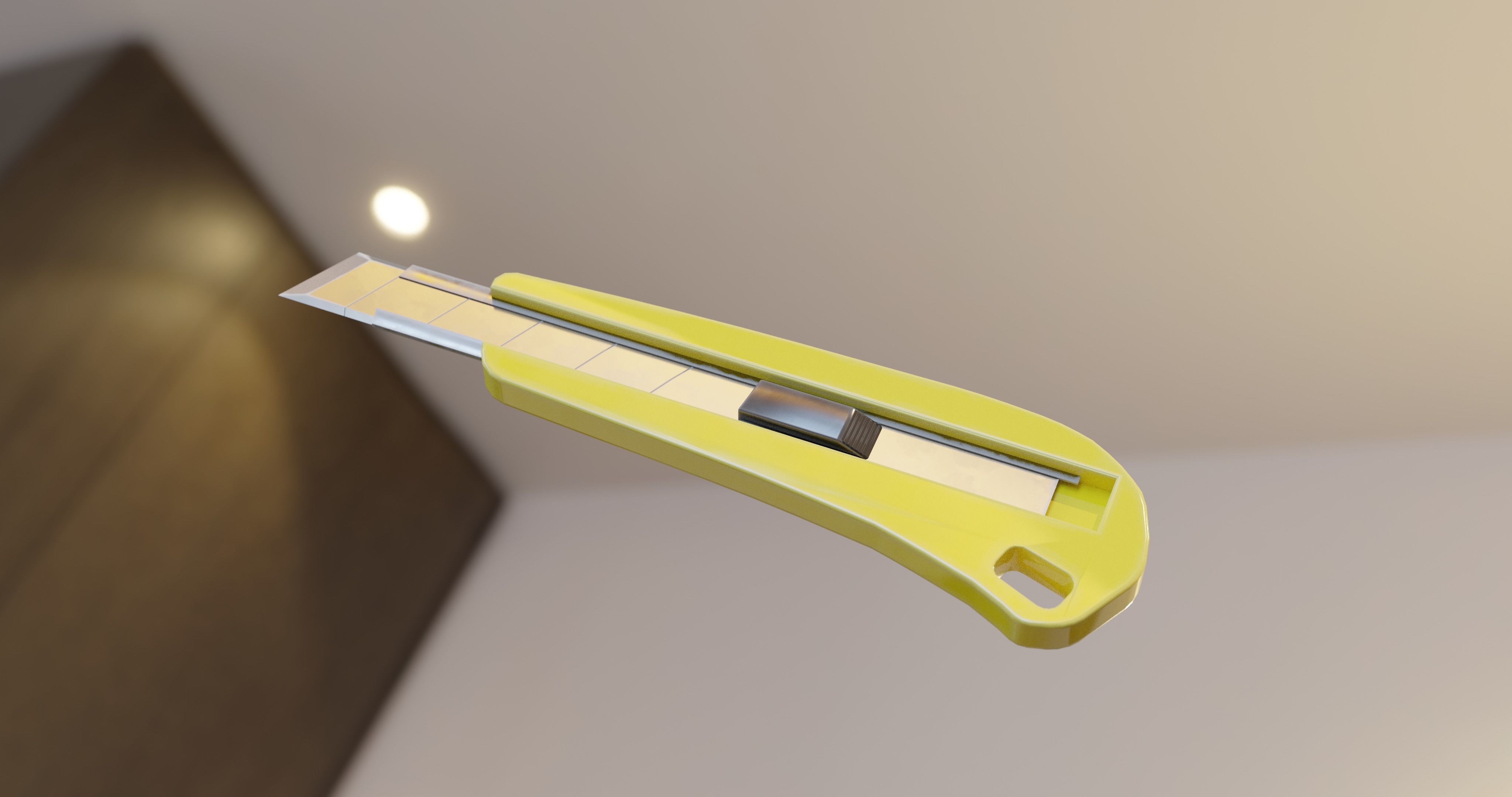 yellow office paper cutter knife weapon Low-poly 3D model_1