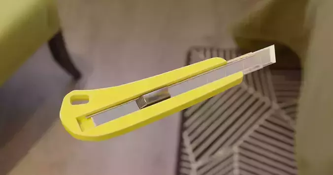 yellow office paper cutter knife weapon Low-poly 3D model