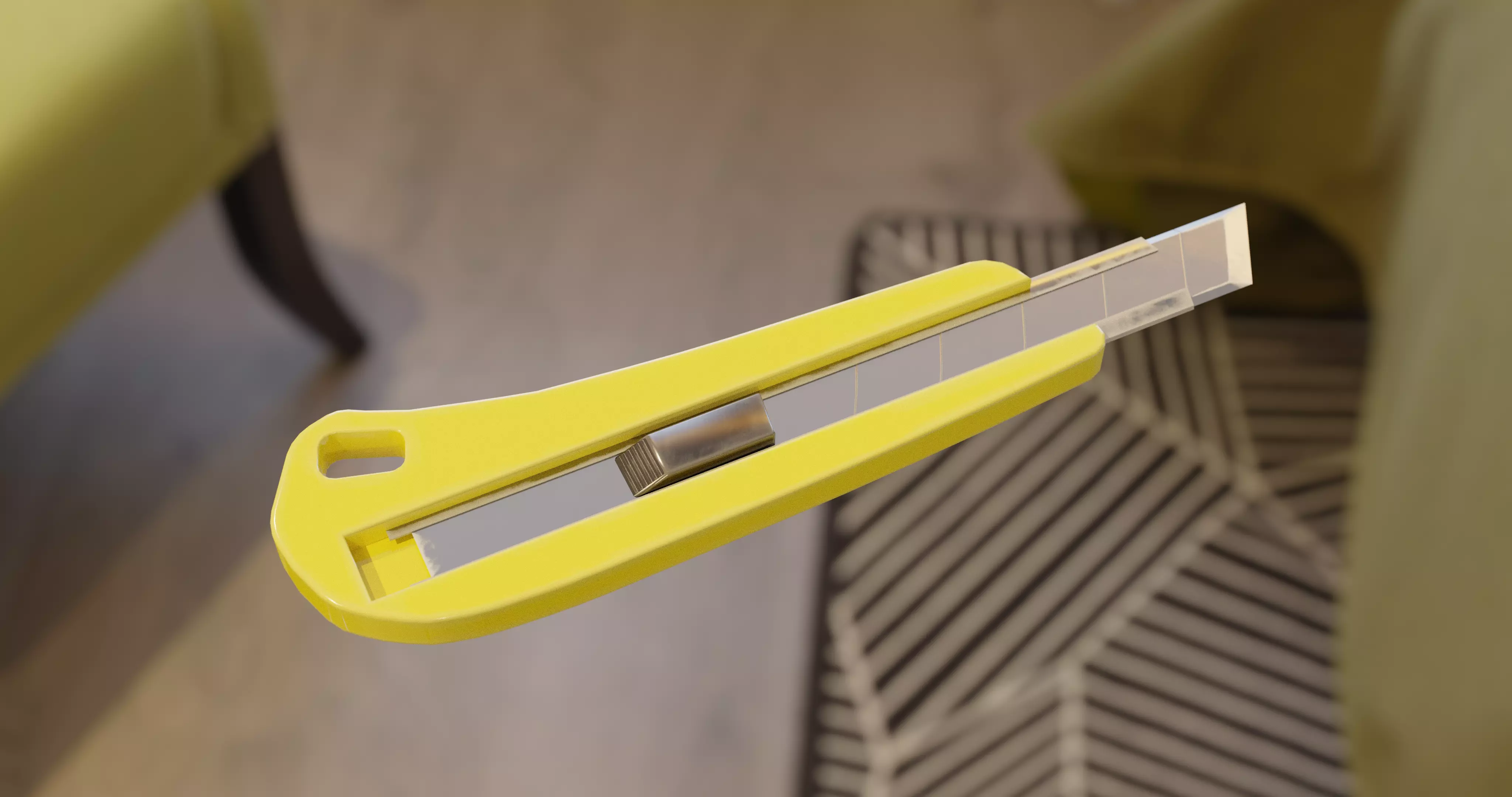 yellow office paper cutter knife weapon Low-poly 3D model_0