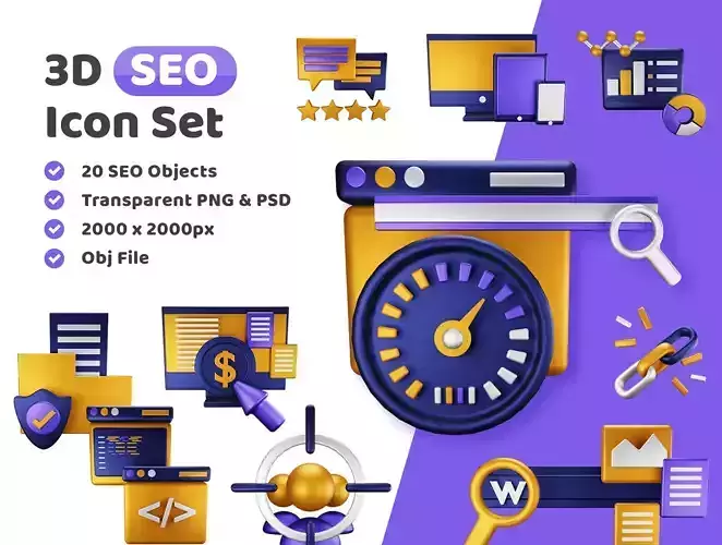SEO Icon Pack 3D Model