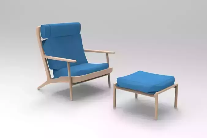 High Back Easy Chair with Footstool 3D model
