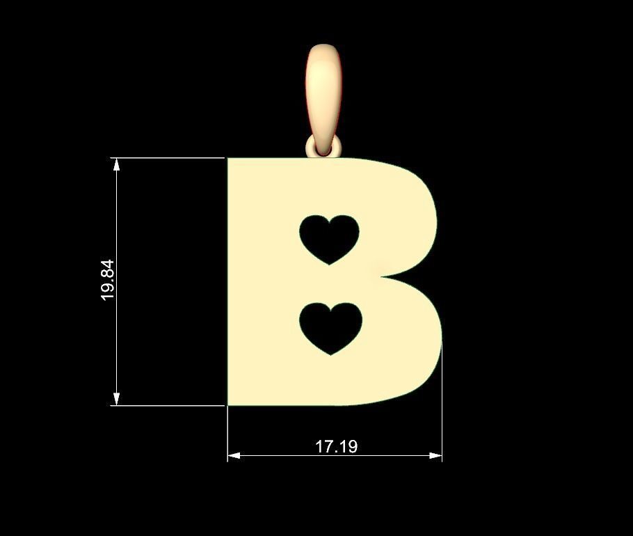 Initial Letters Pendant Lovebeat B 3D print model_5