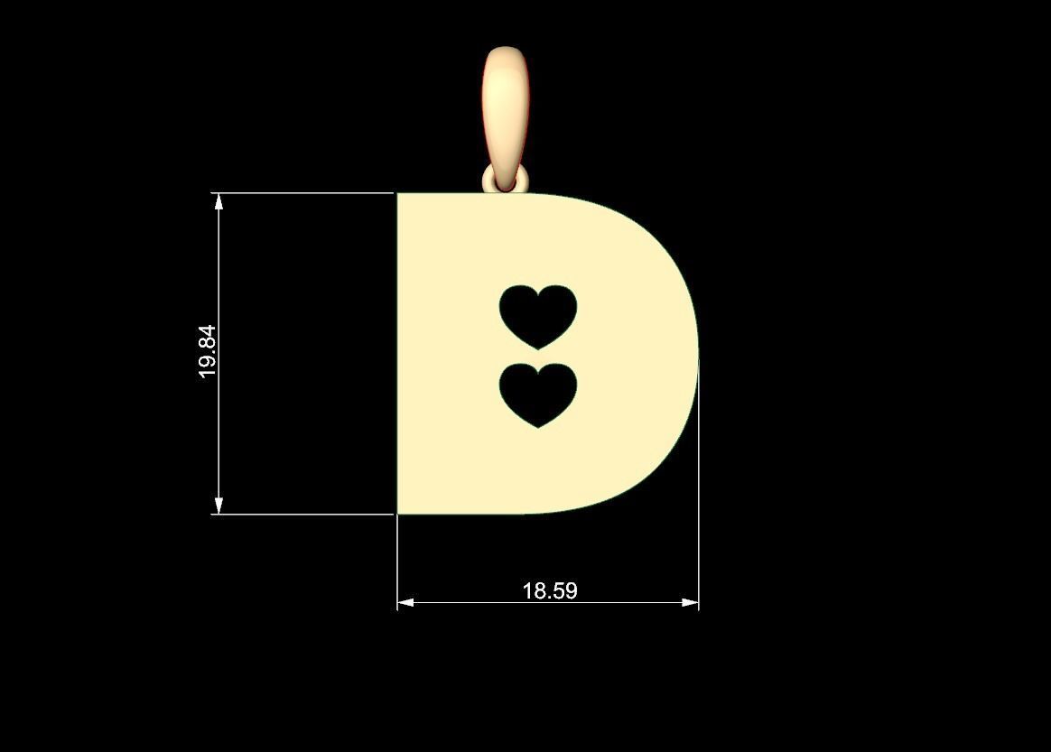 Initial Letters Pendant Lovebeat D 3D print model_5