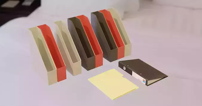 office documents and folders Low-poly 3D model