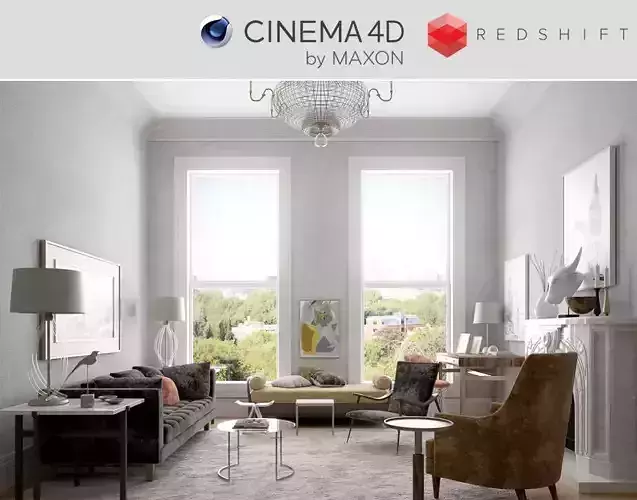Redshift - C4D Scene files - Living Room Interior 3D model 3D model