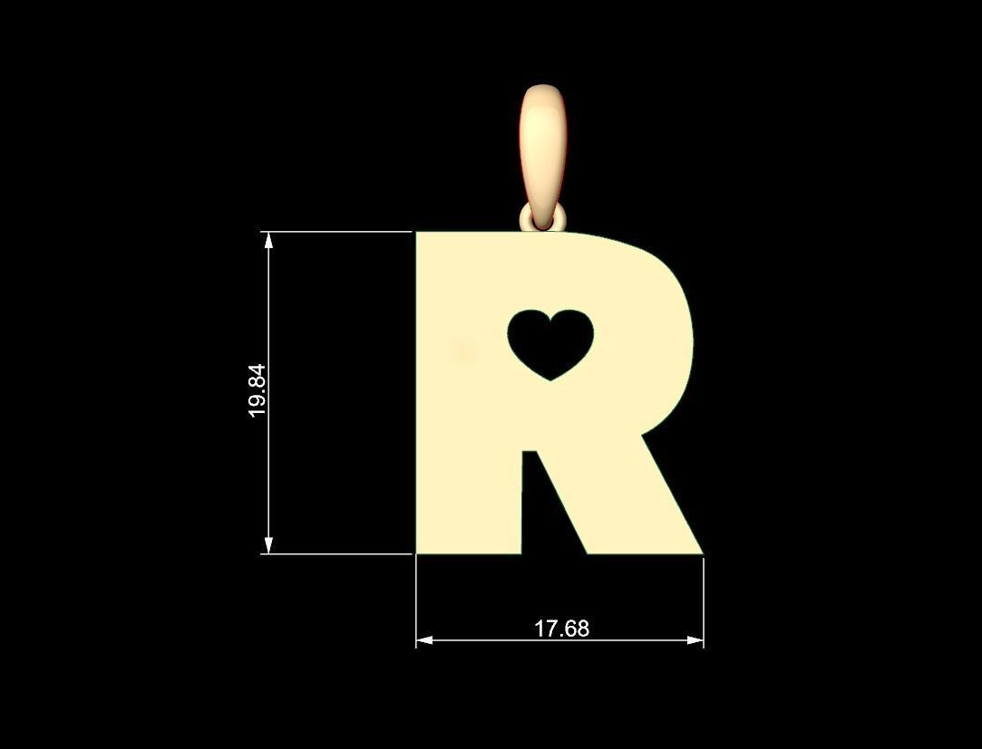 Initial Letters Pendant Lovebeat R 3D print model_5