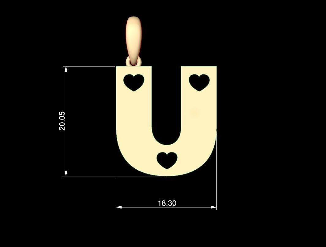 Initial Letters Pendant Lovebeat U 3D print model_5