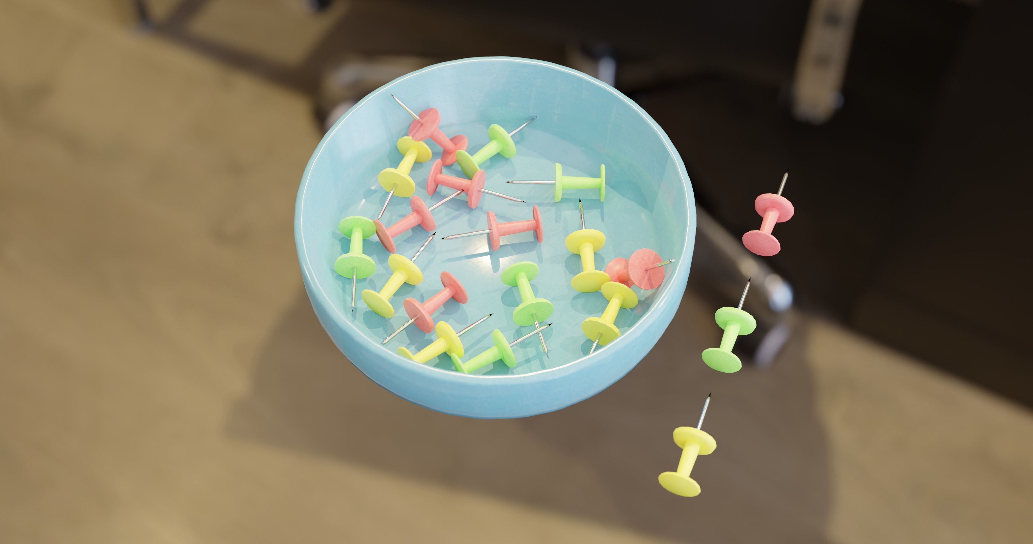 Office pins with plate Low-poly 3D model_1