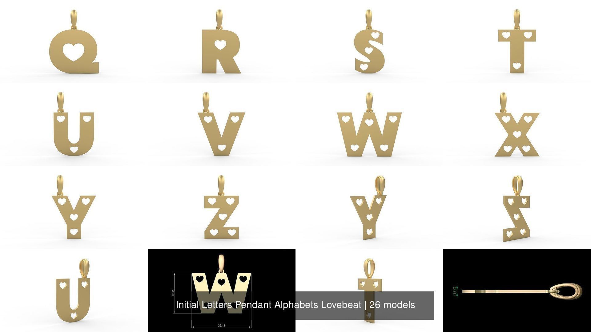 Initial Letters Pendant Alphabets Lovebeat 3D Model Collection_2