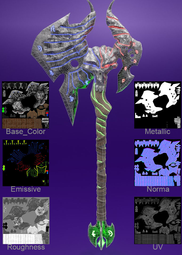 Magic axe Low-poly 3D model_3